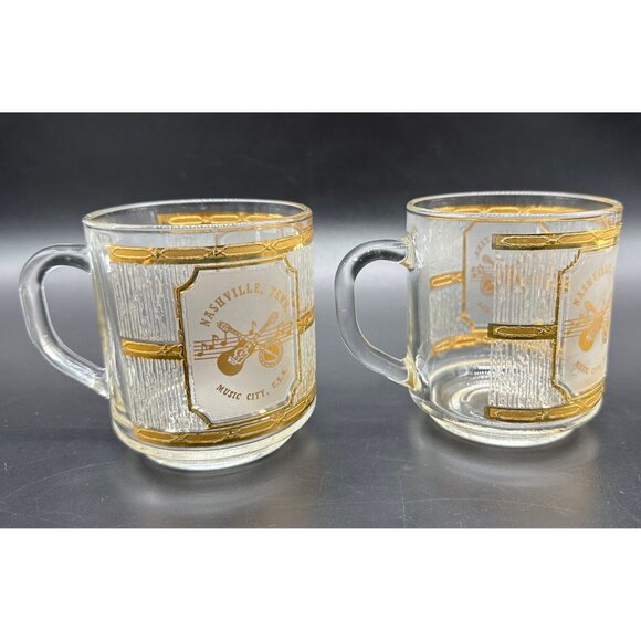 Vintage Nashville Music City USA Souvenir Mugs By Culver 22K Gold Luminarc Glass - Picture 3 of 10